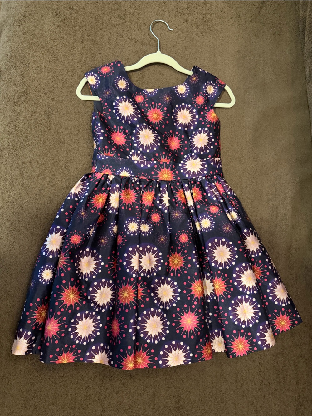Pippa & Julie Navy Dress with Pink, Coral & Cream Starburst Print
